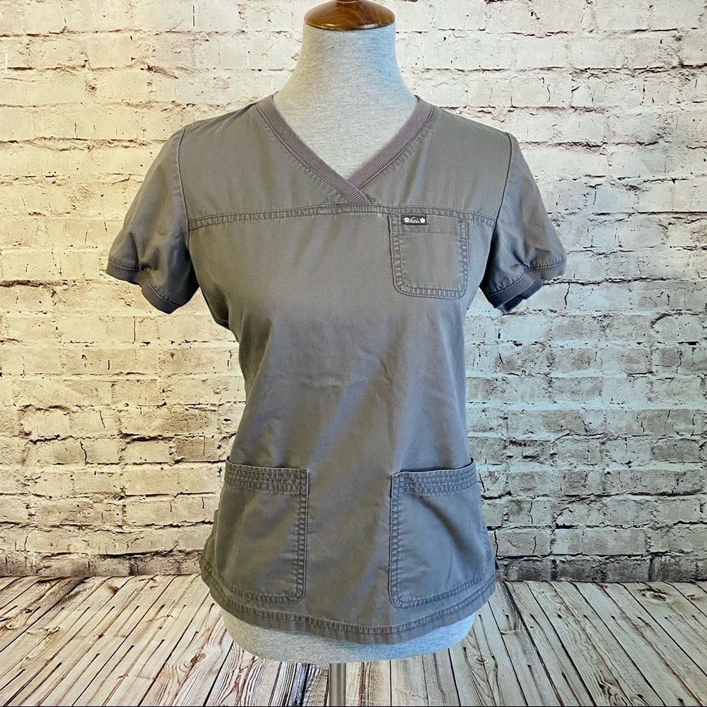 Koi Gray Scrub Top Short Sleeve V-Neck Size XS
